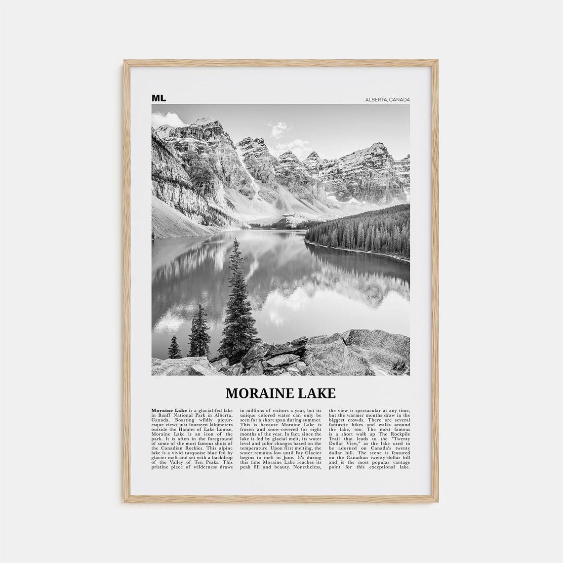 Moraine Lake Print Black And White Moraine Lake Wall Art Moraine Lake Poster Moraine Lake Photo Moraine Lake Wall Dcor Canada