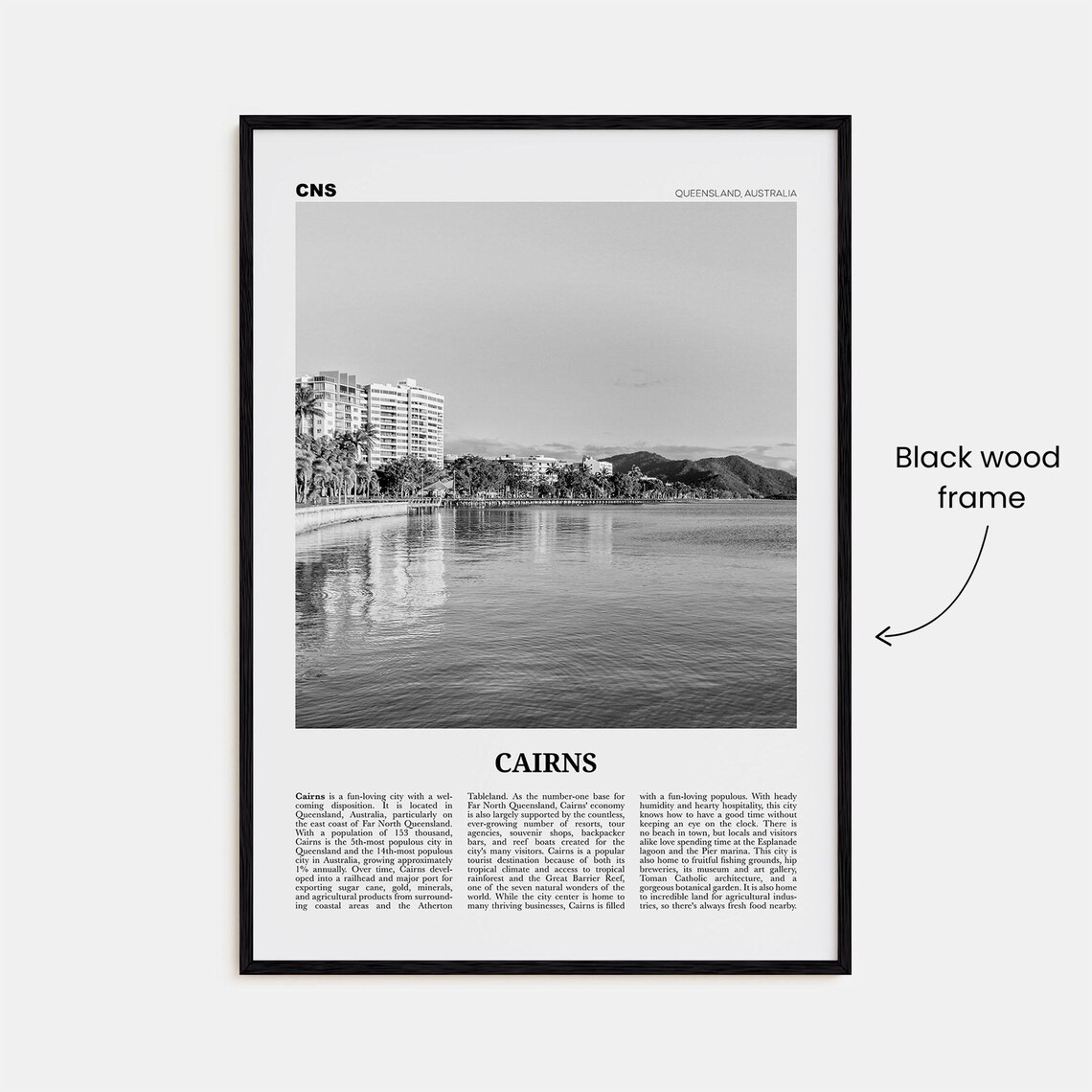 Cairns Black and White Travel Poster, Queensland - Image 3