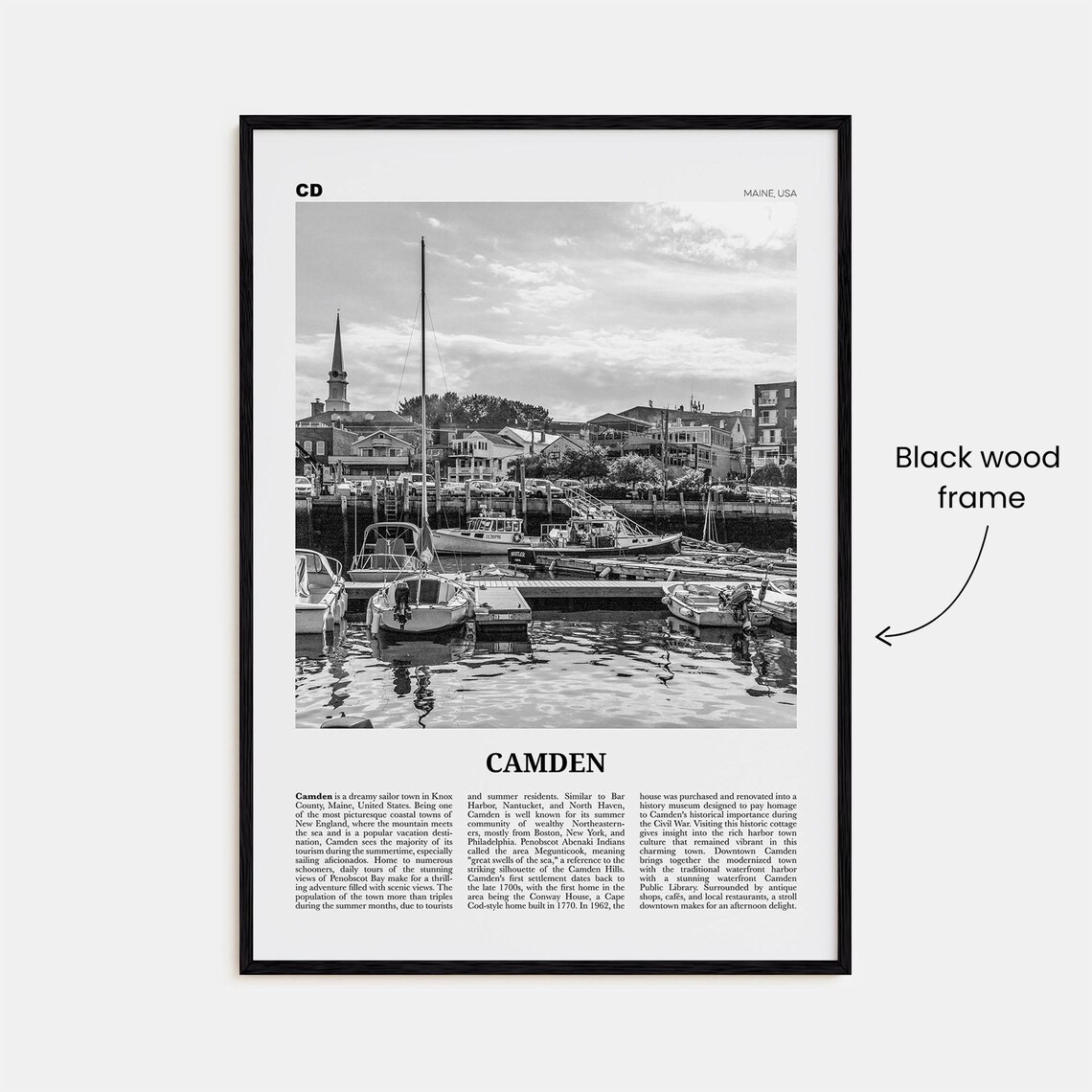 Camden, Maine Black And White Travel Poster Print - Image 3