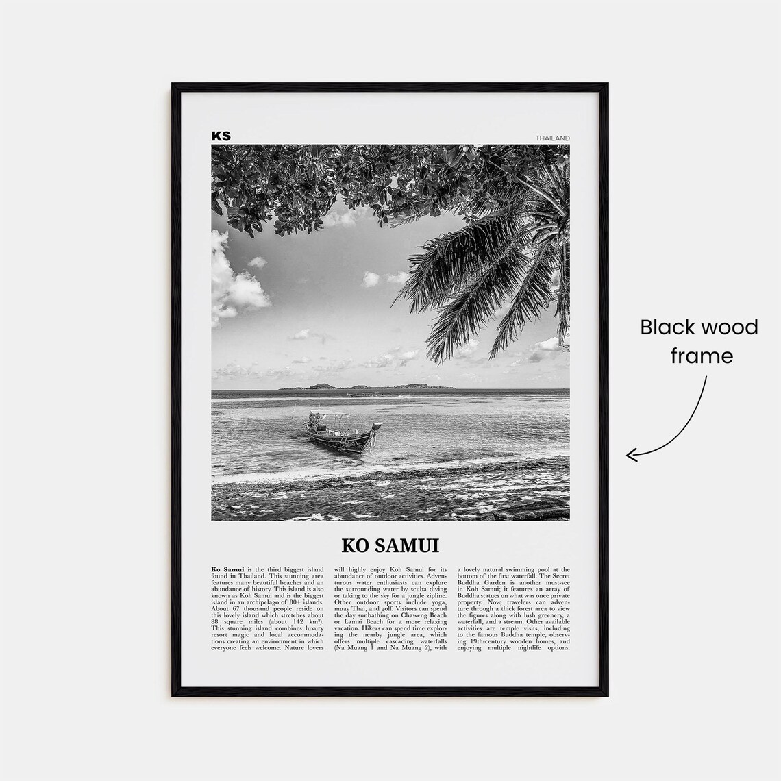 Ko Samui Map, Black And White Travel Poster - Image 3