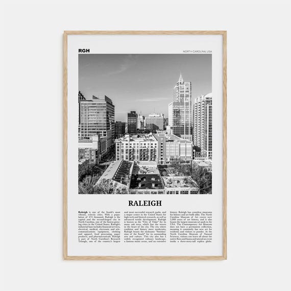 Raleigh Black and White Travel Poster, North Carolina