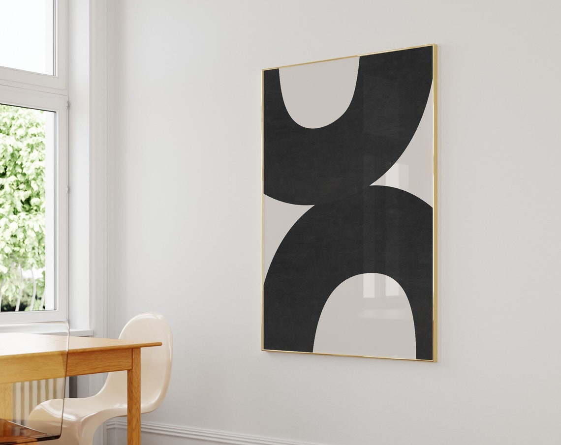 Black Arches on White Mid Century Geometric Abstract Wall Art