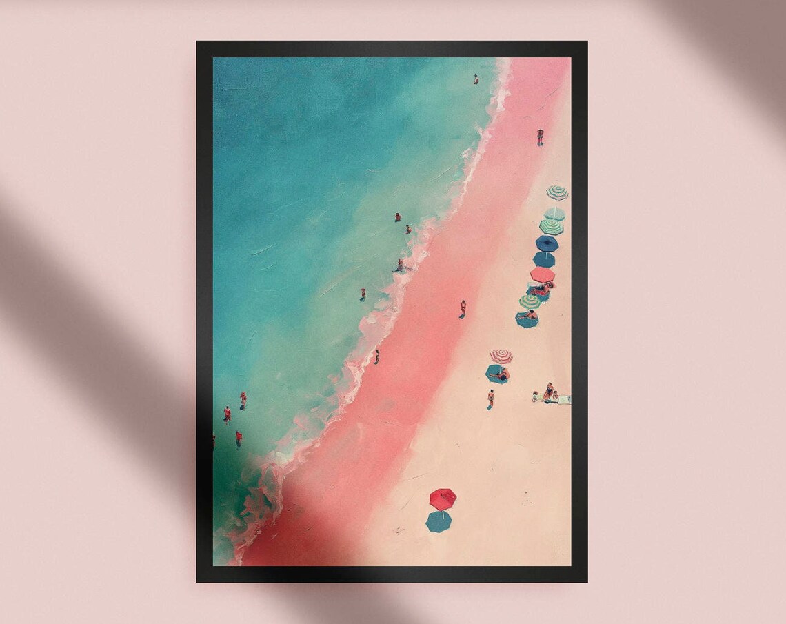 Pink Beach Abstract Seascape Vintage Coastal Art Print