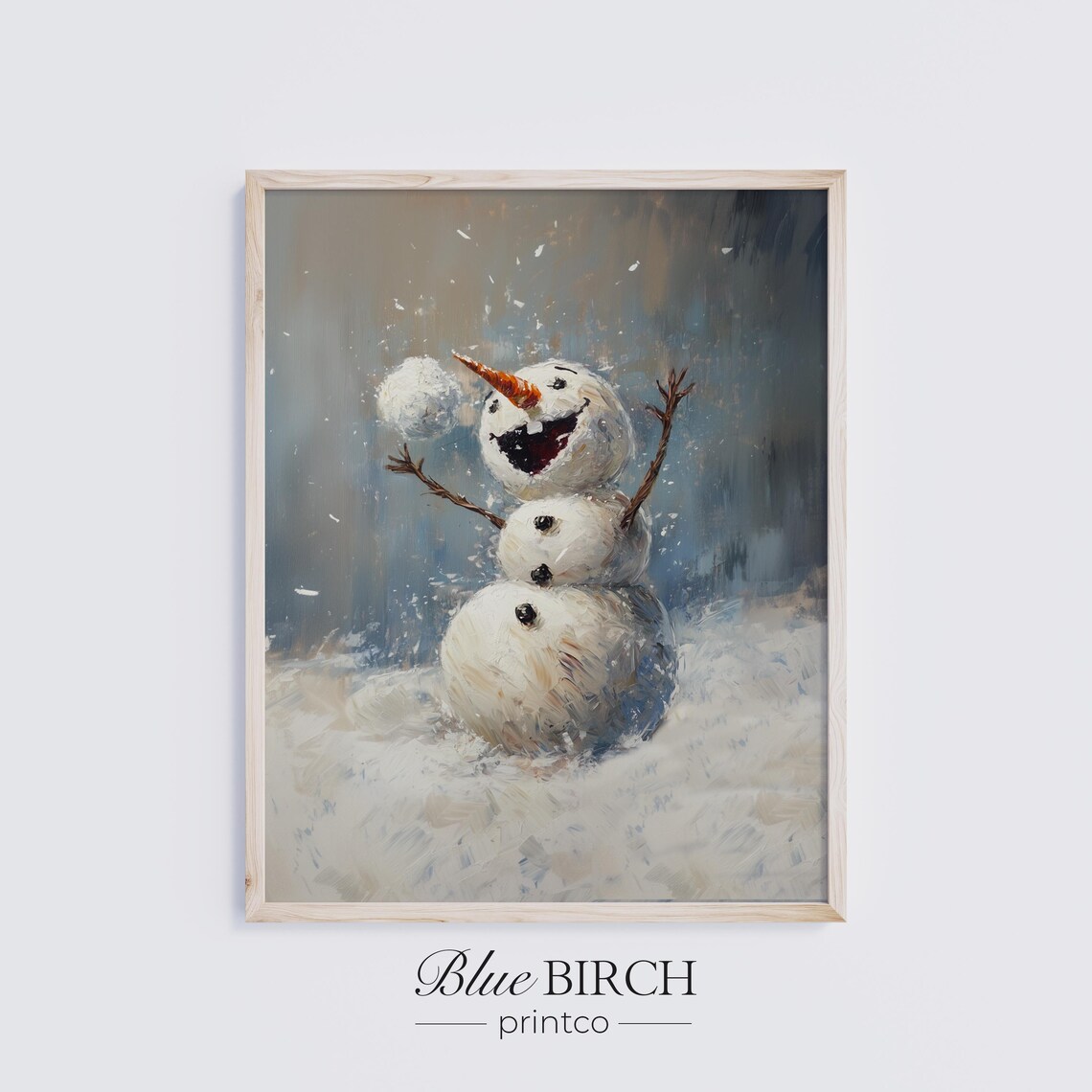 Joyful Laughing Snowman Snowball Winter Oil Painting Art Poster