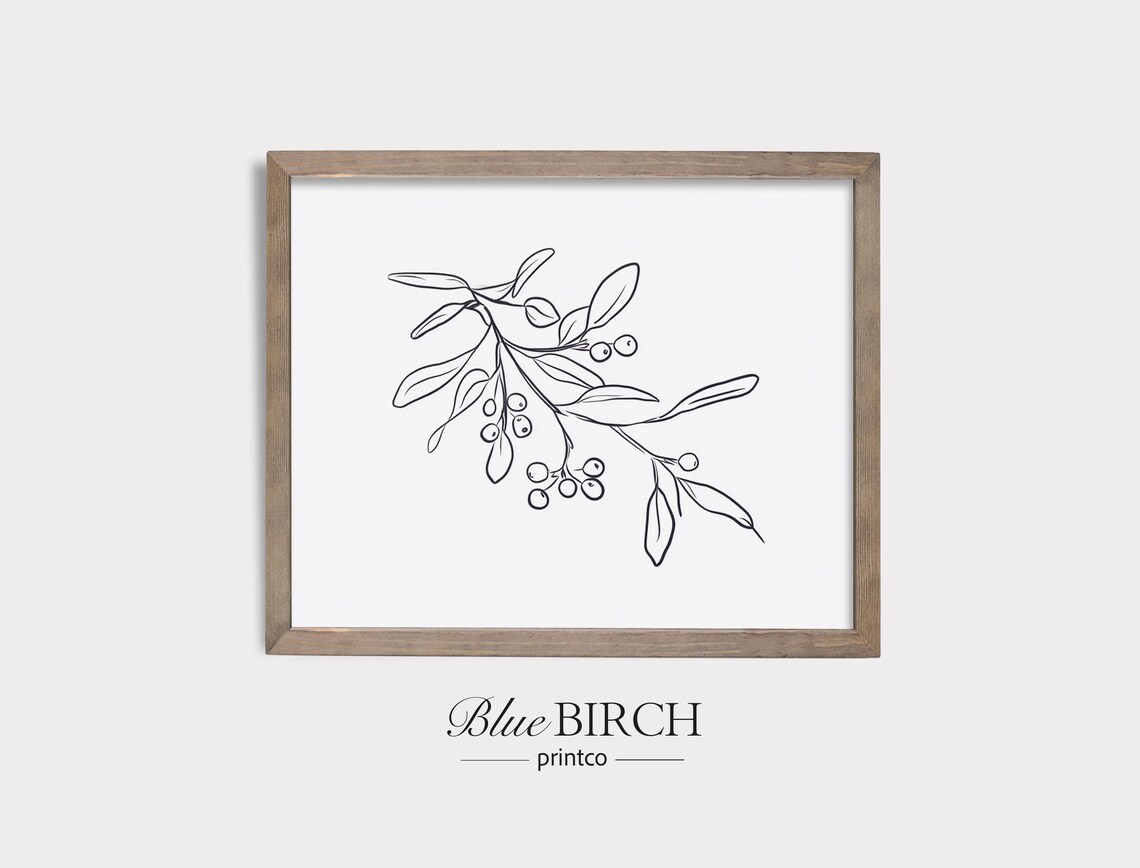 Mistletoe With Berries Minimalist Ink Sketch Holiday Botanical Poster