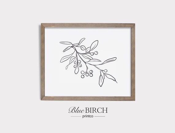 Mistletoe With Berries Minimalist Ink Sketch Holiday Botanical Poster