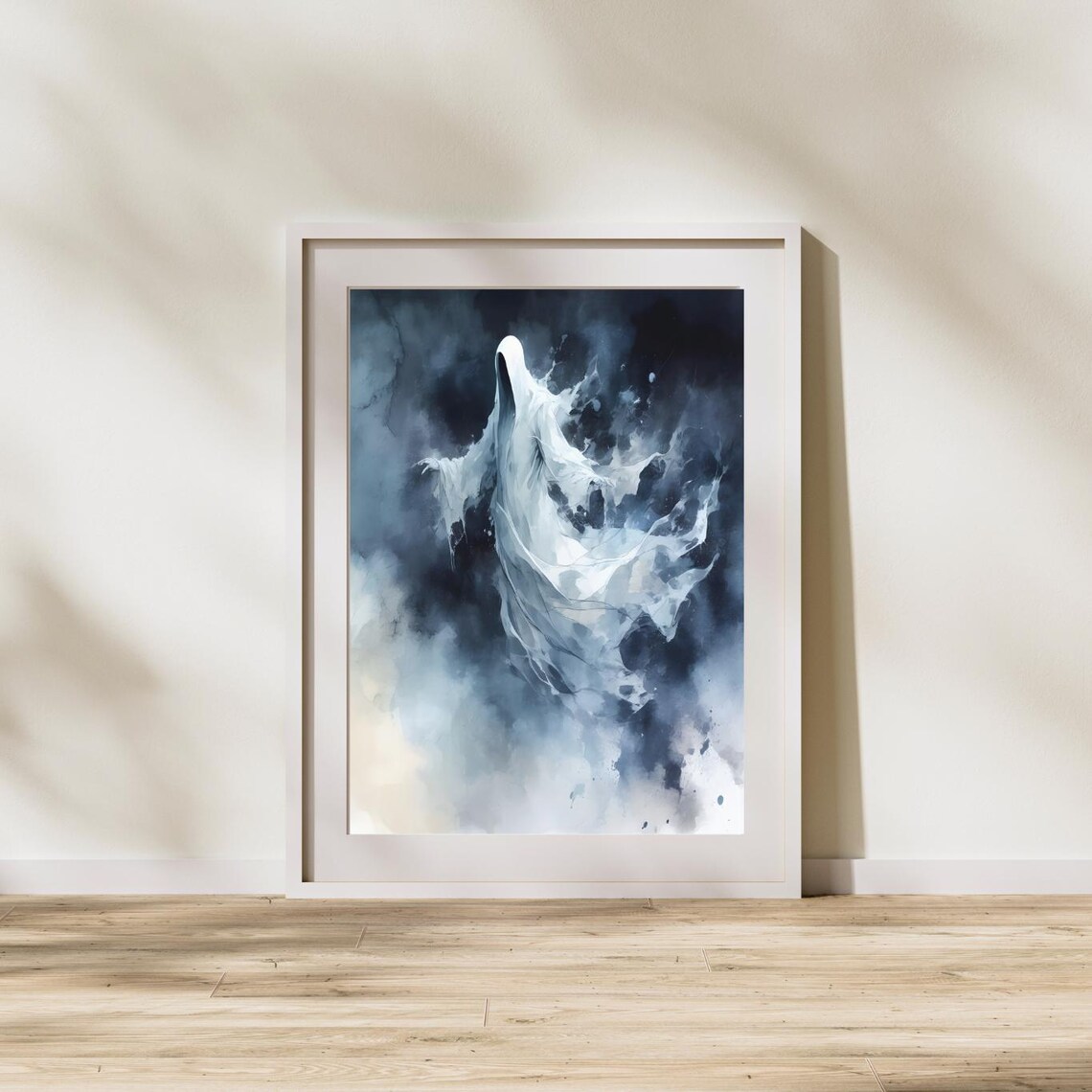 Watercolor Floating Wall Art Moody Blue Spectral Spirit Abstract Halloween Decor Phantom Poster Haunted