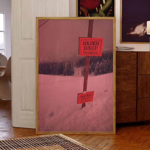 Retro Skiing Poster Ski Wall Art Poster Fine Art Photography Print Backcountry Ski Magazine Print Avalanche Danger Poster Powder Skiing