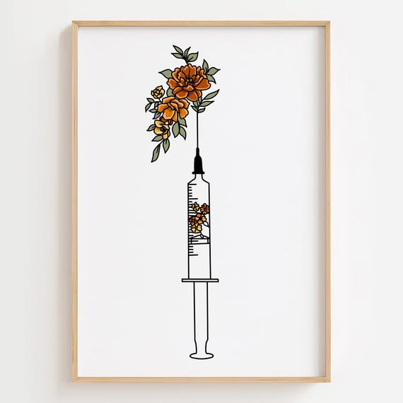 Floral Syringe Art Print, Nurse Decor
