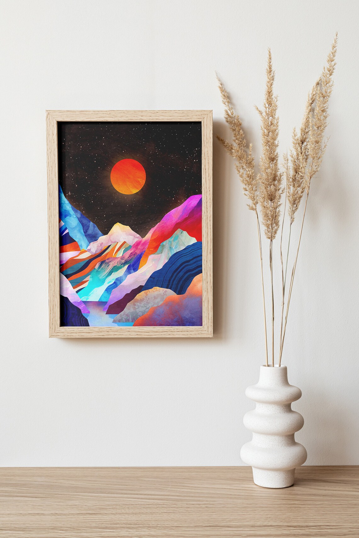 Moon Over Mountains Art Print, Nature Landscape - Image 2