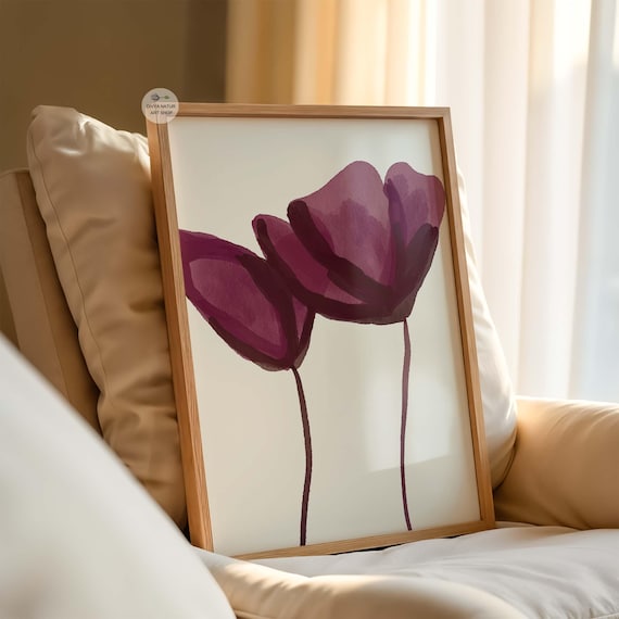 Burgundy Abstract Flowers Minimalist Watercolor Floral Art Poster