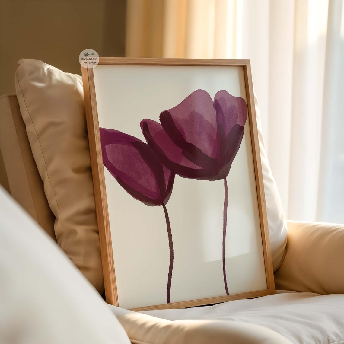 Burgundy Abstract Flowers Minimalist Watercolor Floral Art Poster
