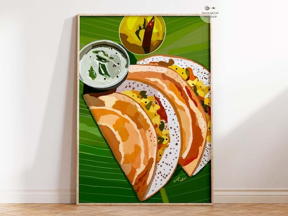 Masala Dosa Banana Leaf South Indian Food Art Kitchen Poster