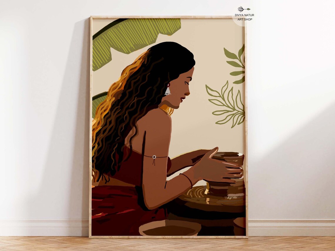 Pottery Clay Woman Art Boho Wall Decor Maker Earthy Minimalist Painting Slow Living