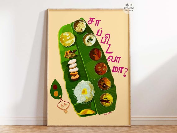 South Tamil Food Art Print Instant Sapidalama Banana Leaf Meal Kitchen Decor Nadu Lover Gift
