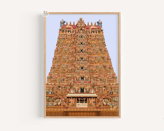 Madurai Meenakshi Amman Temple Art Print Premium South Decor Hindu Illustration Parvathi God