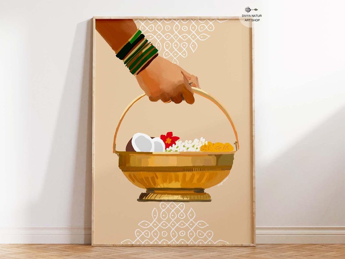 South Indian Puja Basket Temple Offering Coconut Flower Art Print