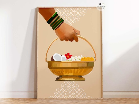 South Indian Puja Basket Temple Offering Coconut Flower Art Print