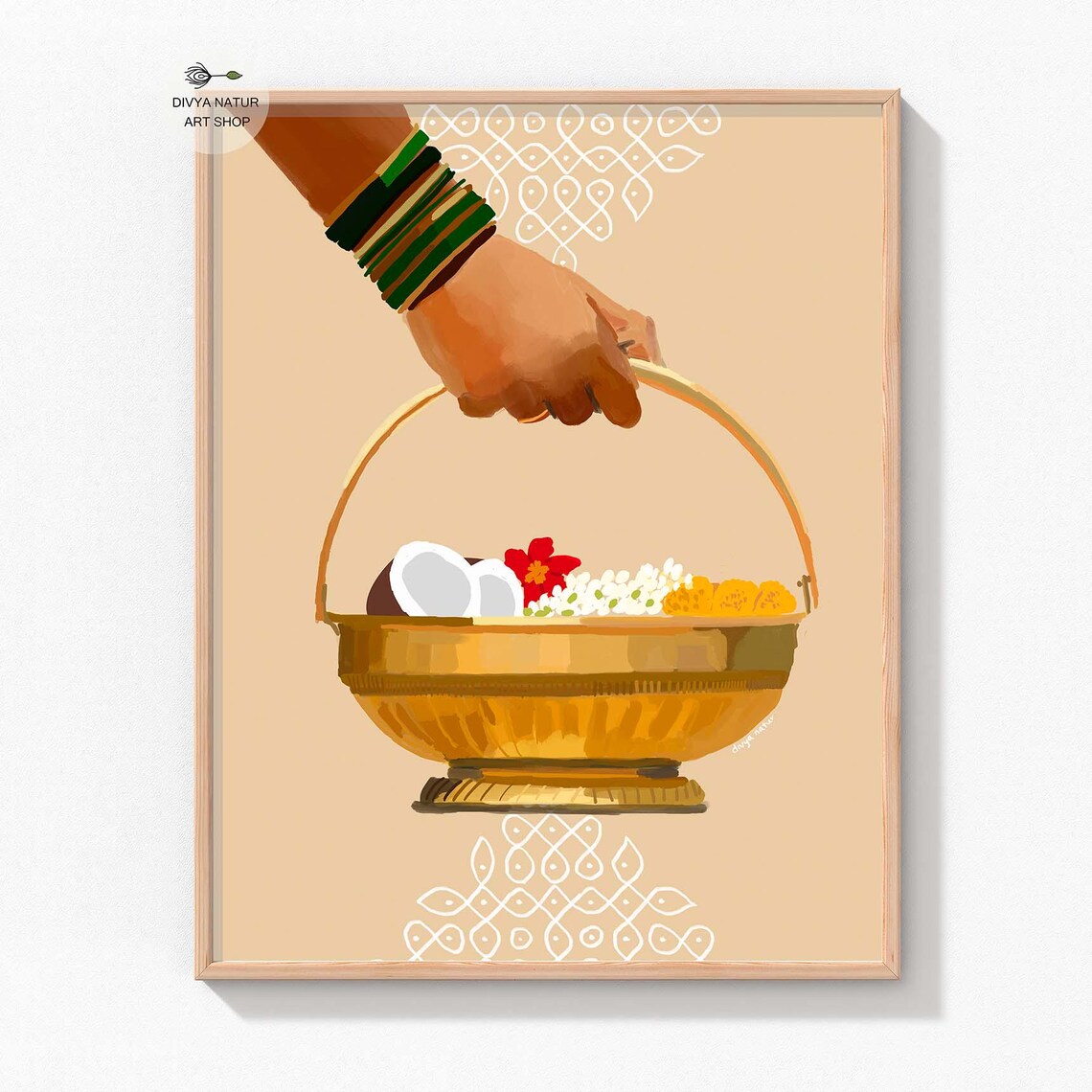 Puja Basket Festive Flowers Kolam Art Print
