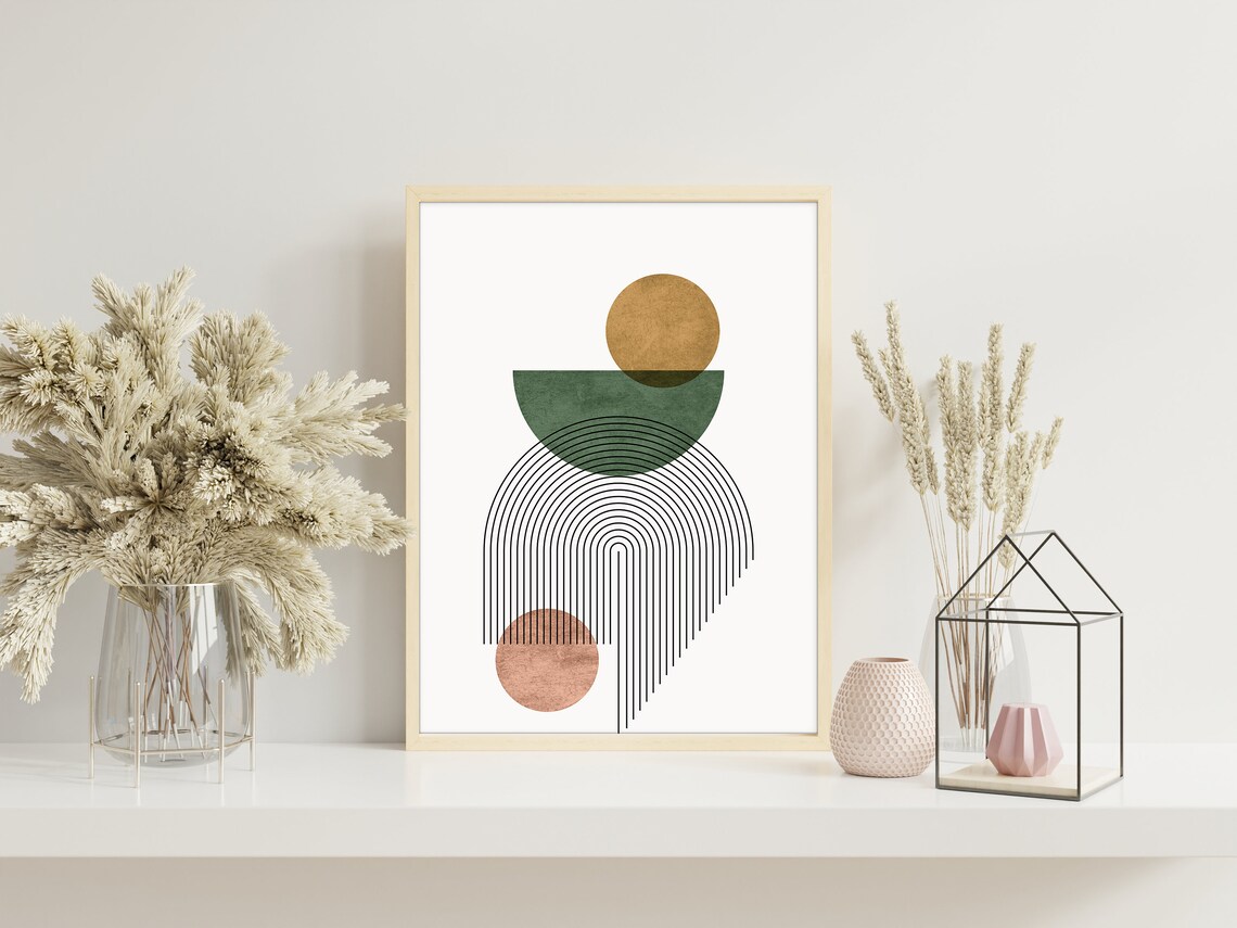 Emerald Green Gold Geometric Arch Nordic Minimalist Art Poster - Image 3