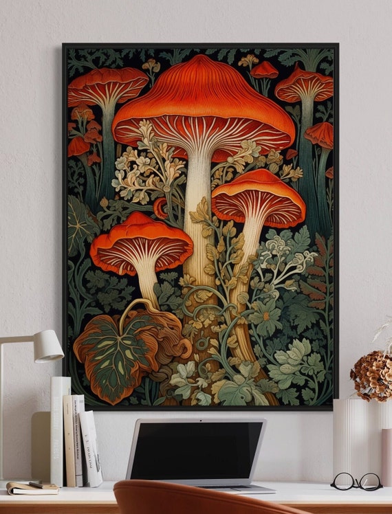 William Morris Inspired Mushroom Art Print