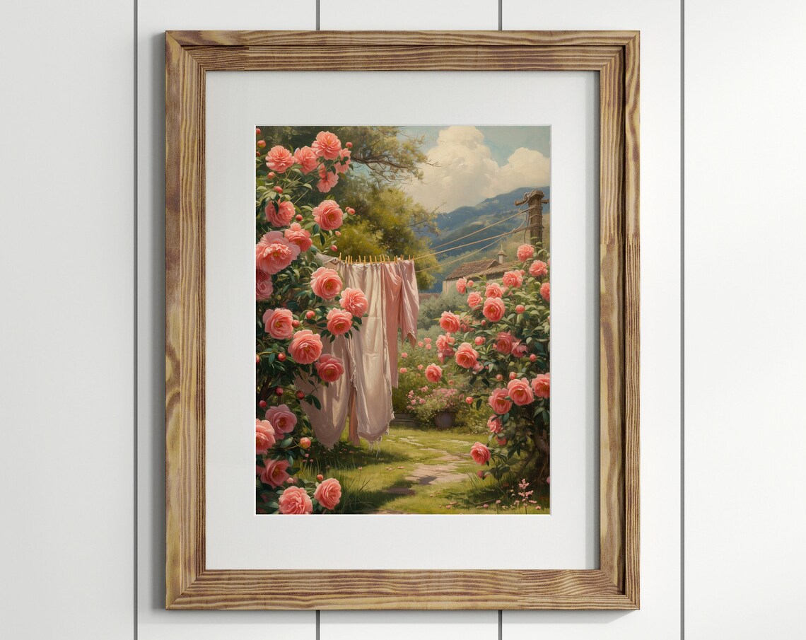 Laundry On A Line Vintage Cottagecore Garden Art Print