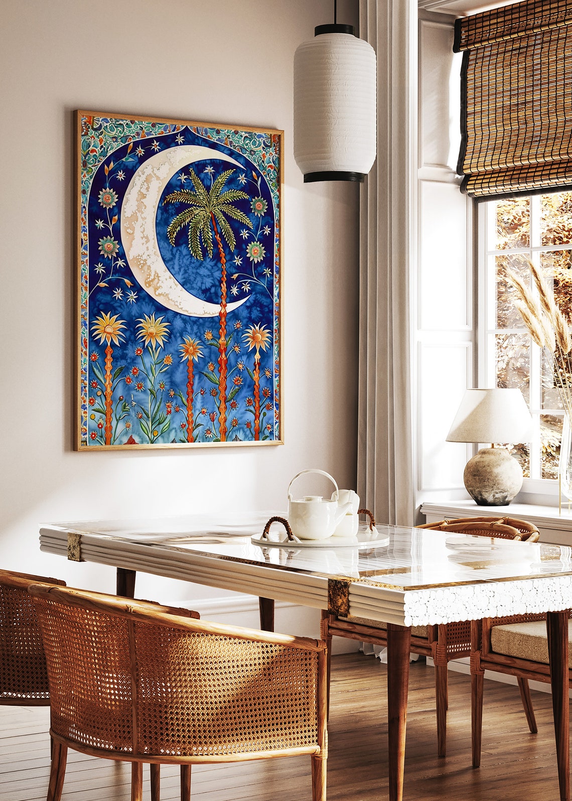 Middle Eastern Crescent Moon Palm Tree Islamic Floral Poster - Image 2