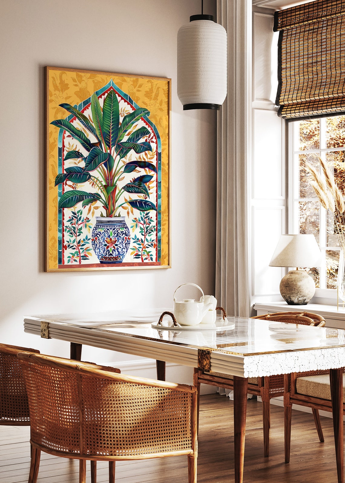 Islamic Banana Plant Ornate Painted Vase Art Print Golden Decor - Image 2