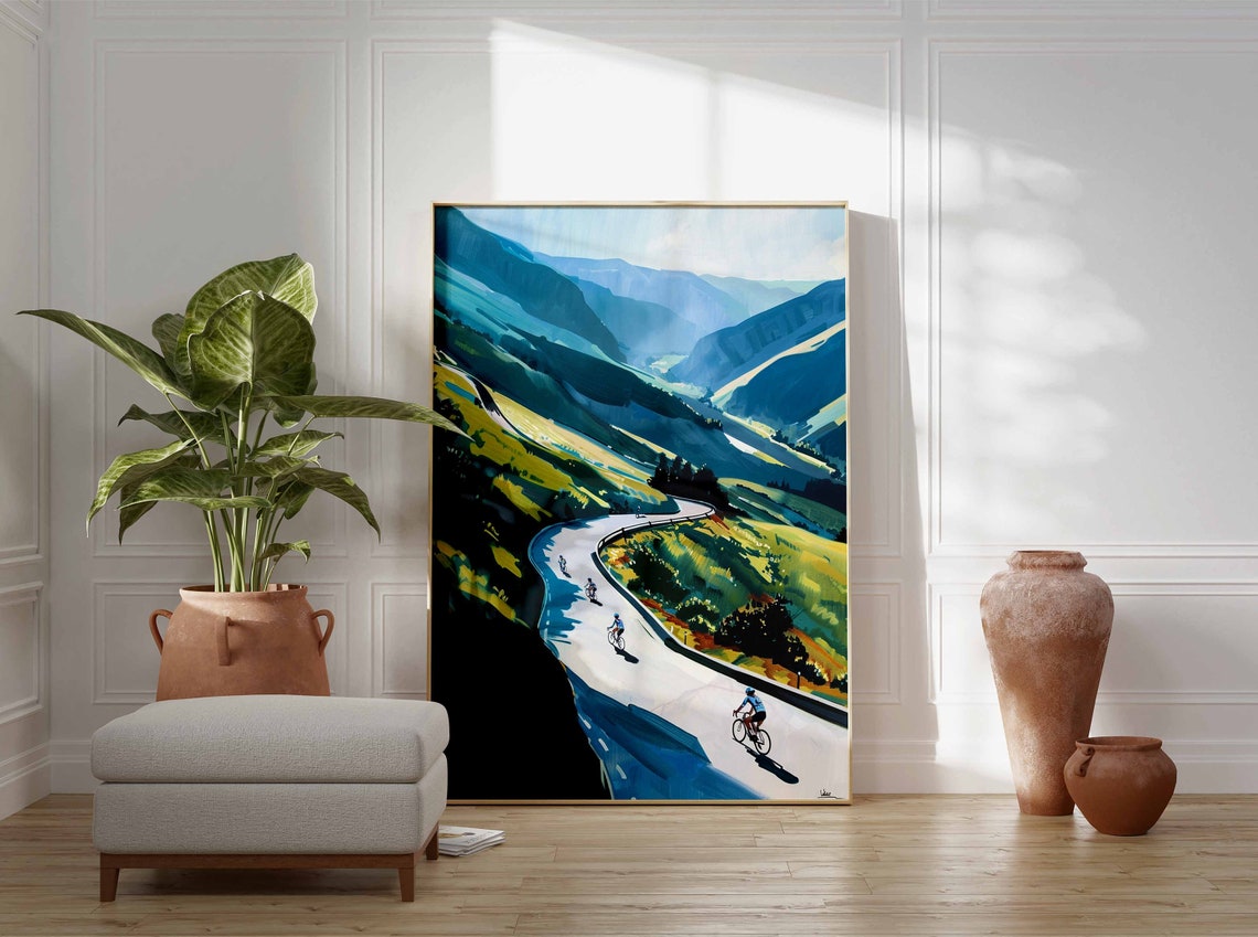 Peloton Racing Down Alpine Hairpin Mountain Road Cycling Poster - Image 3