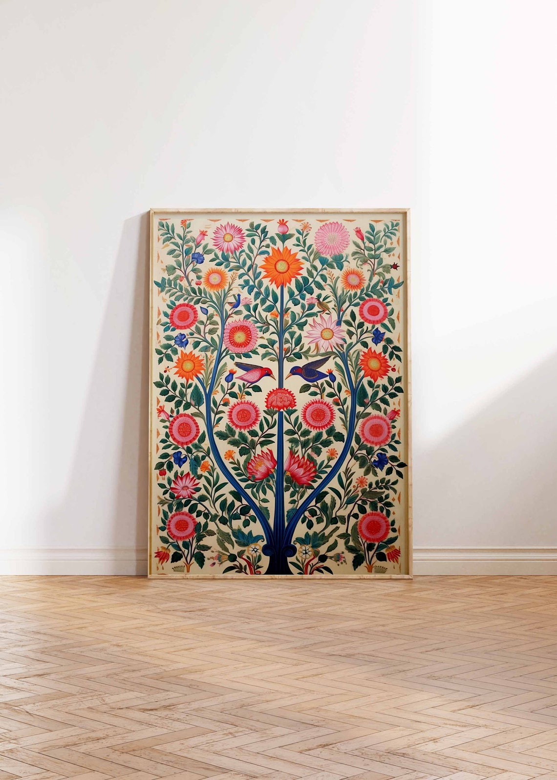 Indian Folk Floral Tree With Birds Vibrant Botanical Art Poster - Image 3