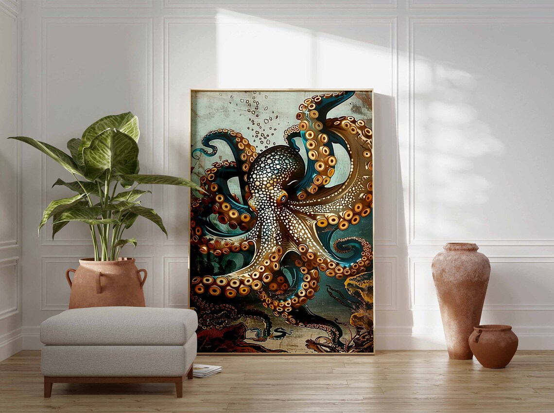 Octopus Sealife Decor Vintage Animal Wall Art Print - Image 2