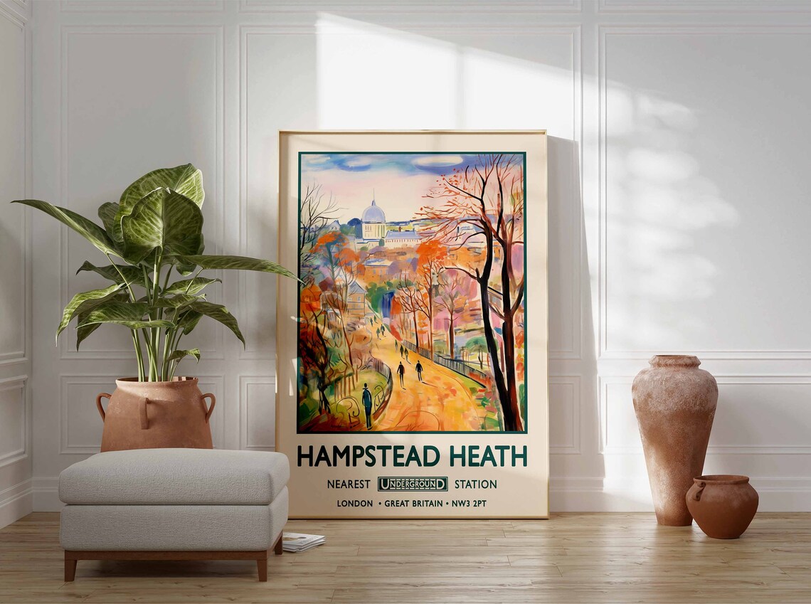 Hampstead Heath London Autumn Walk Vintage Travel Style Poster - Image 3