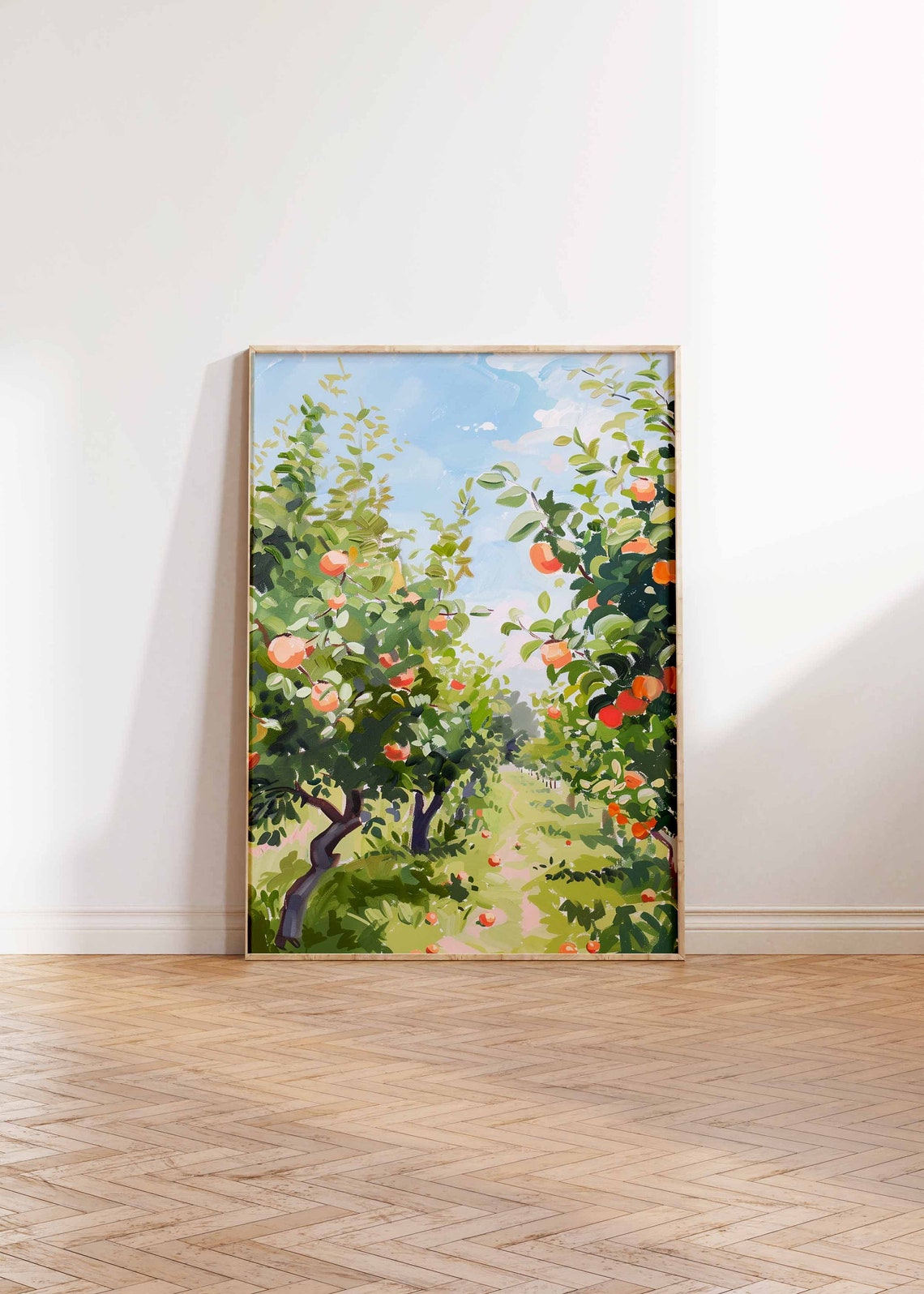 Apple Orchard Rows Red Fruit Blue Sky Impressionist Summer Art Poster - Image 2