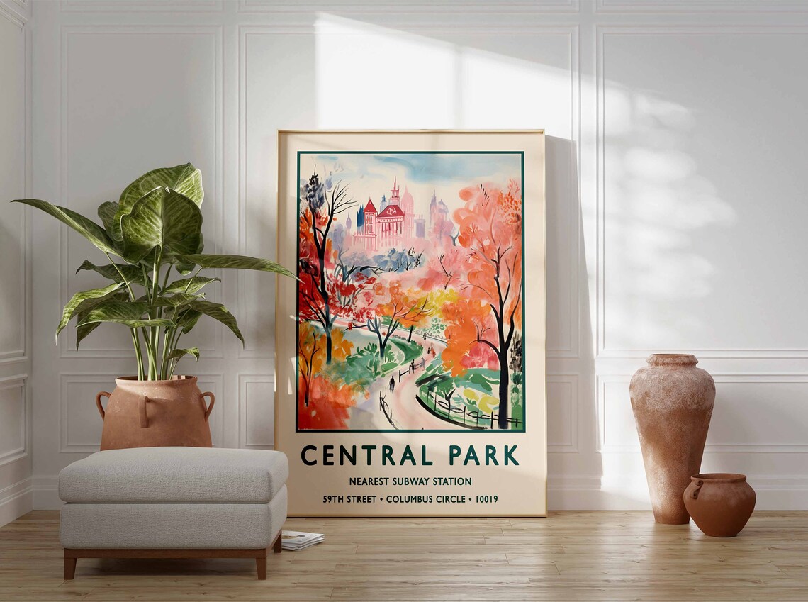 Central Park Autumn Watercolor Painting New York City Art Poster - Image 3