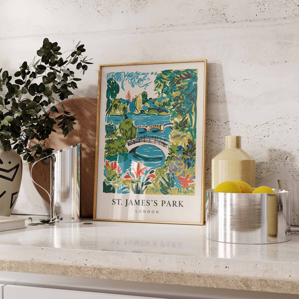 St James Park London Blue Bridge Pond Painting Travel Poster - Image 2
