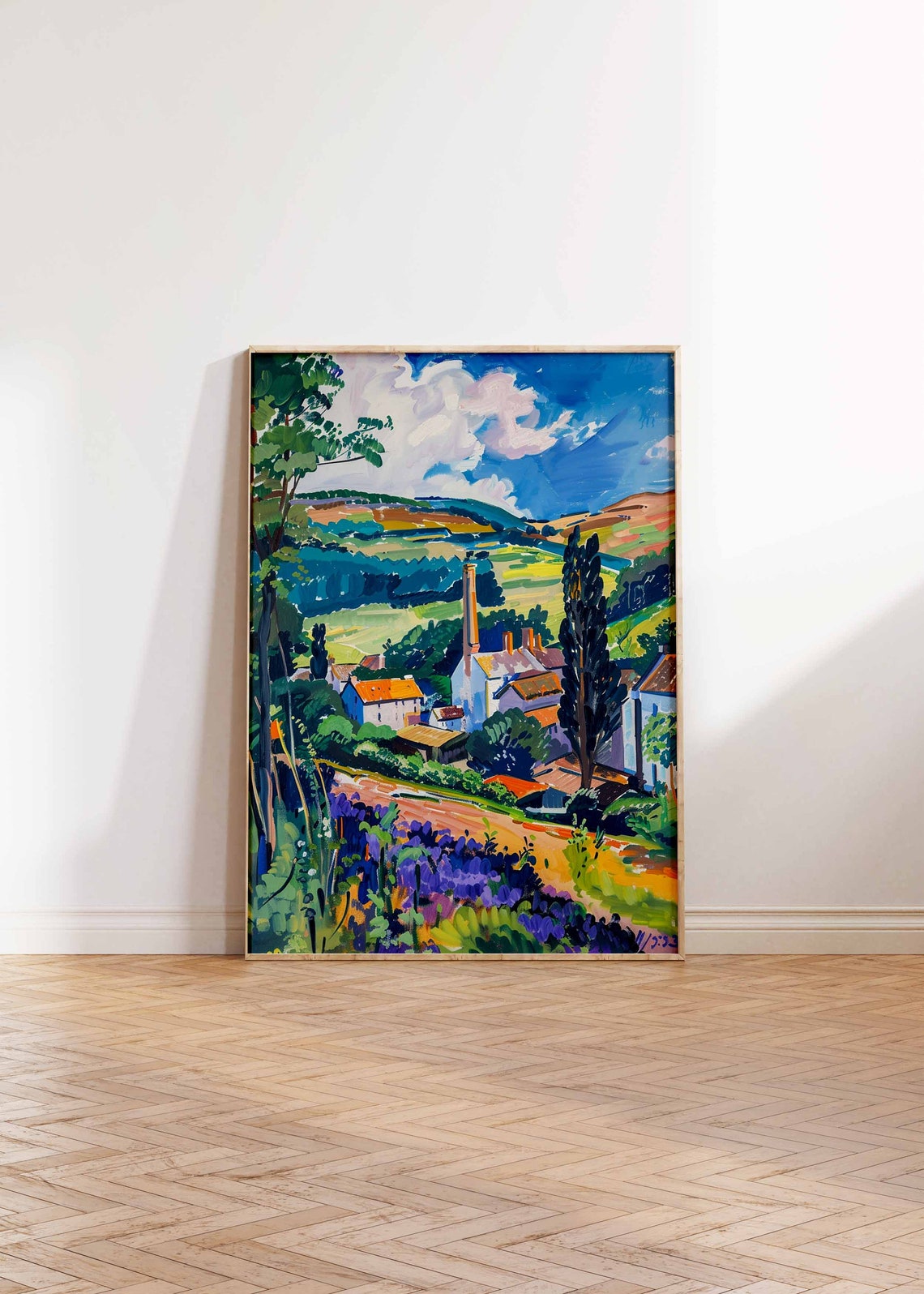 Village Distillery With Tall Chimney in Green Rolling Hills Poster - Image 3