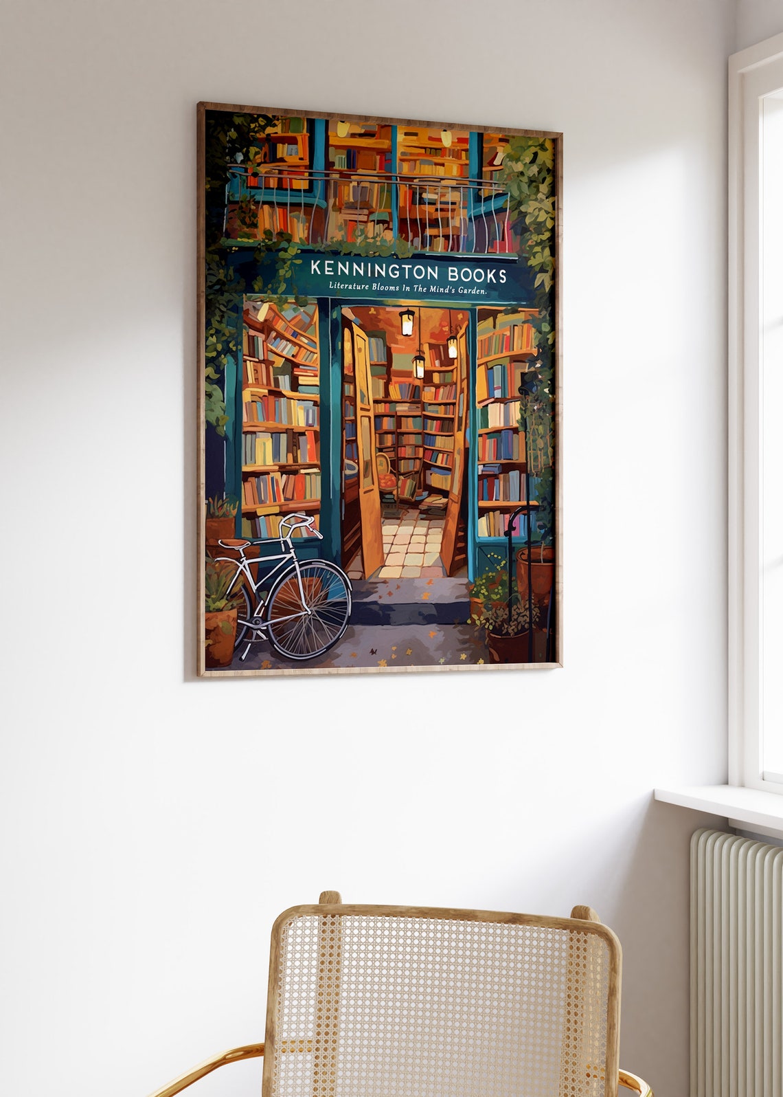 Kennington Books Bookstore Storefront Bicycle Book Lover Art Poster - Image 3