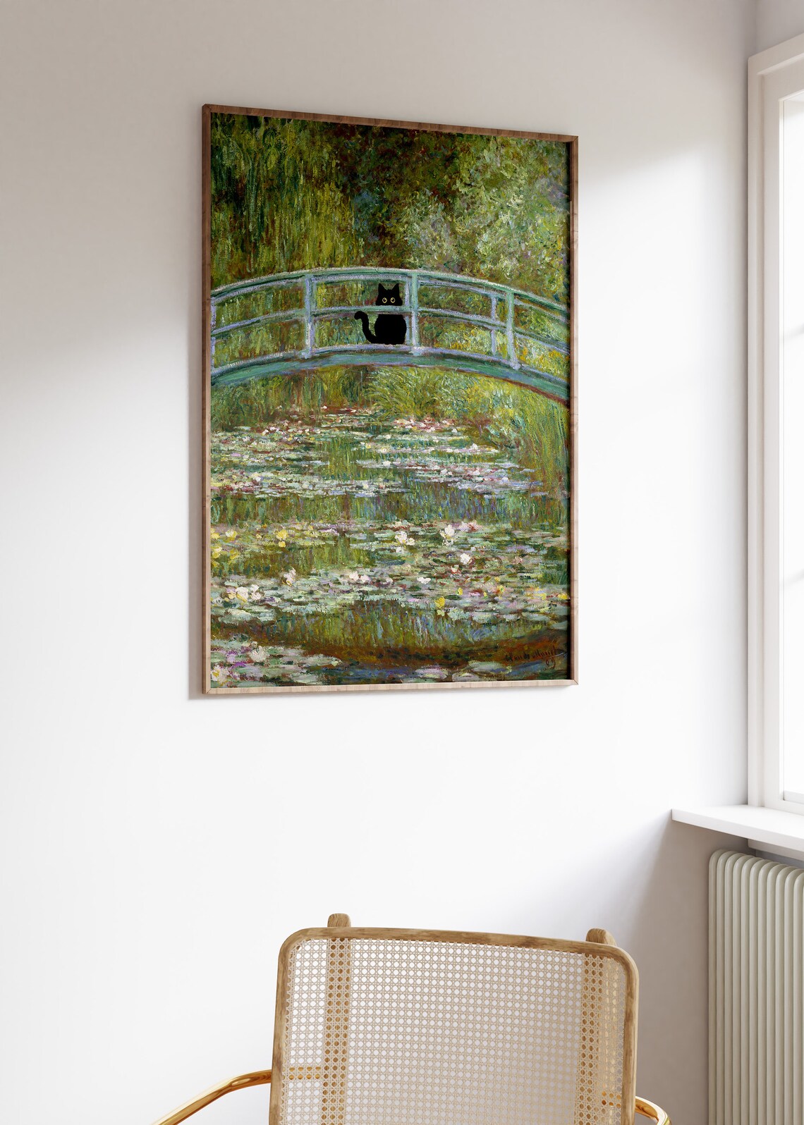 Monet-Inspired Waterlily Bridge Cat Art Print - Image 3