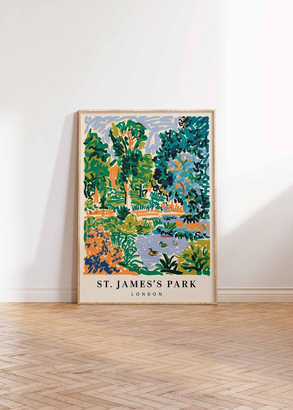 St James Park London Duck Pond Impressionist Garden Art Poster