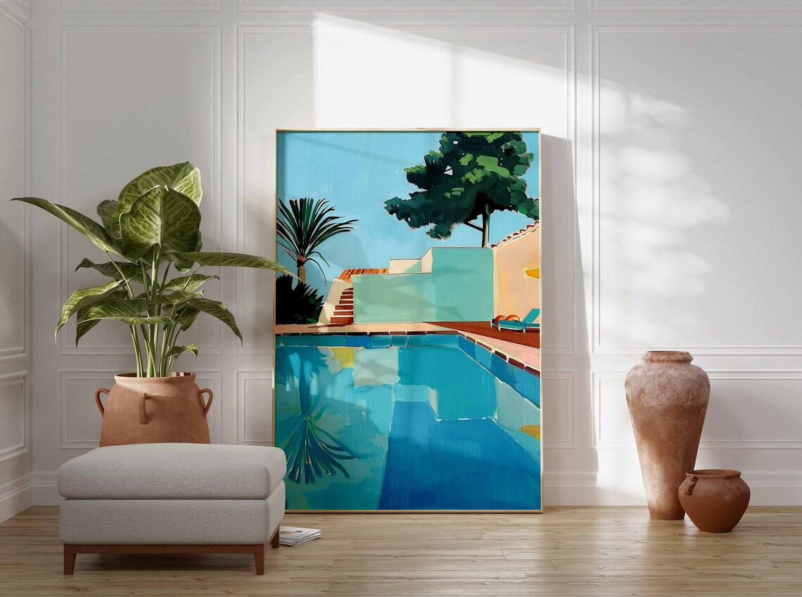 Swimming Pool Summer Art Print, Blue Poster - Image 2