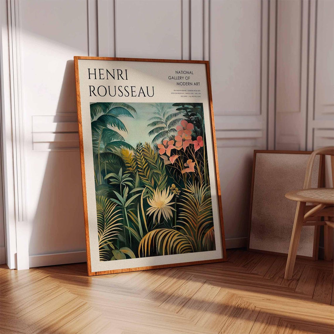 Henri Rousseau Coral Orange Blossoms in Dark Jungle Gallery Poster - Image 2