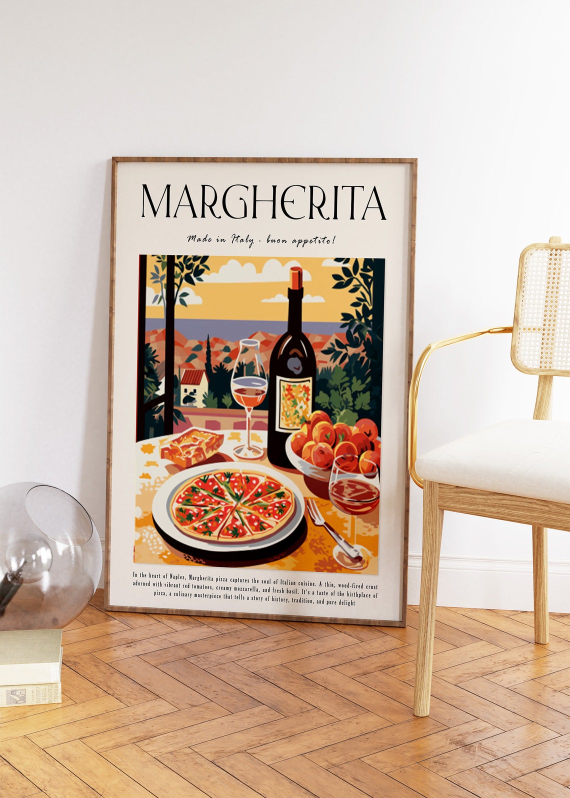 Margherita Pizza Italian Kitchen Naples Vintage Food Art Poster - Image 3