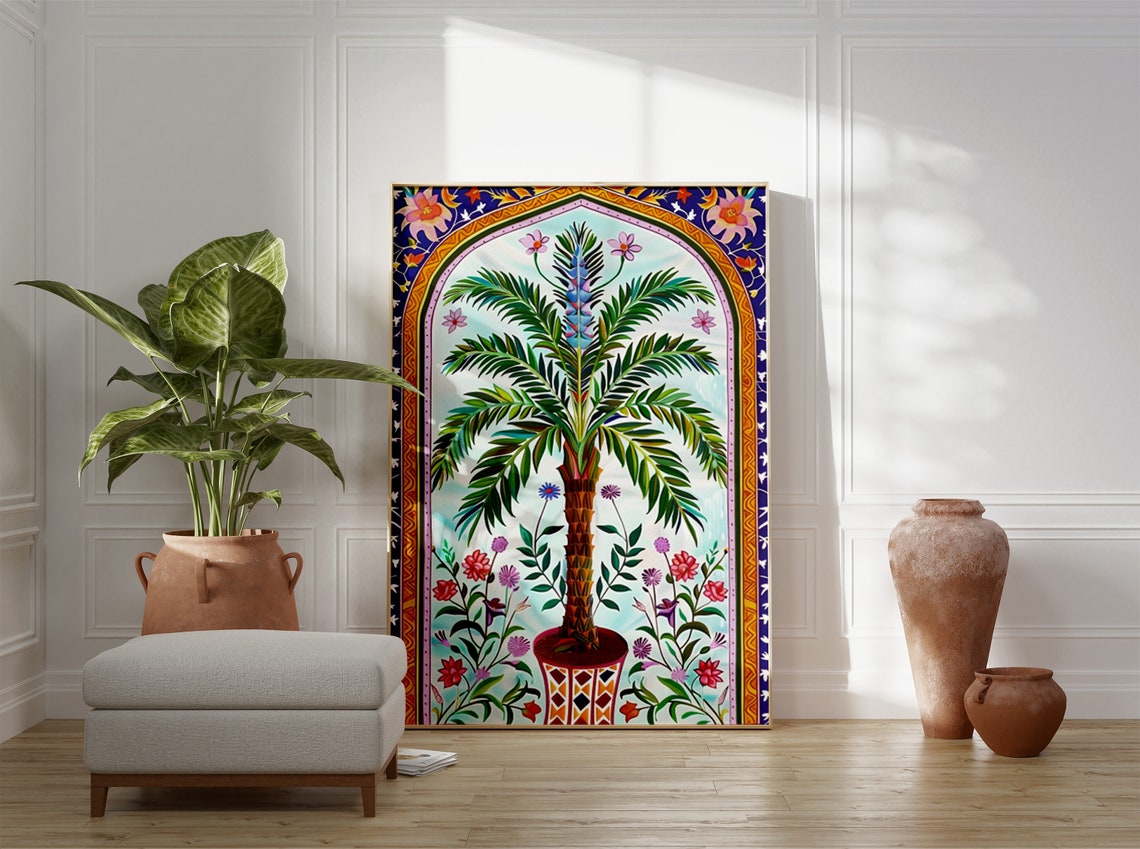 Islamic Potted Palm Flower Arch Art Print Cheerful Botanical Decor - Image 3