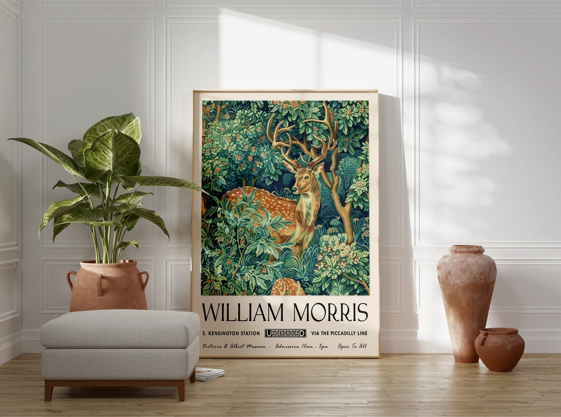 William Morris Forest Deer Exhibition Style Botanical Art Poster - Image 3