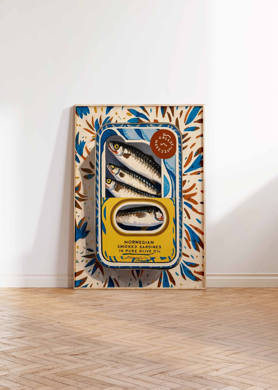 Retro Norwegian Smoked Sardines Vintage Tin Label Art Poster - Image 3