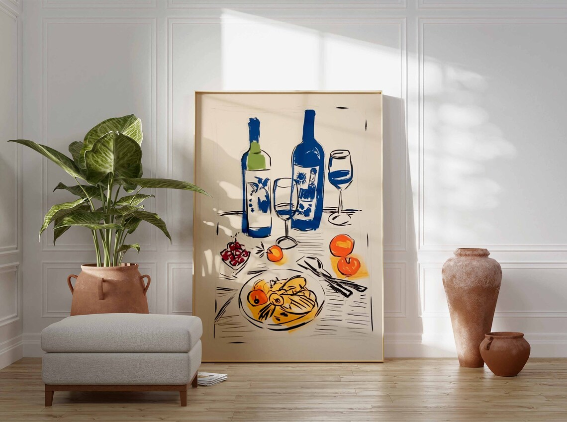 Vintage Wine And Food Retro Kitchen Art Print - Image 3