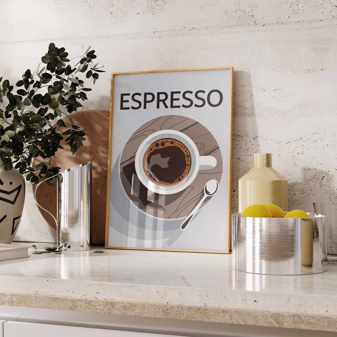 Espresso Top Down Coffee Cup Minimal Modern Cream Kitchen Poster - Image 3