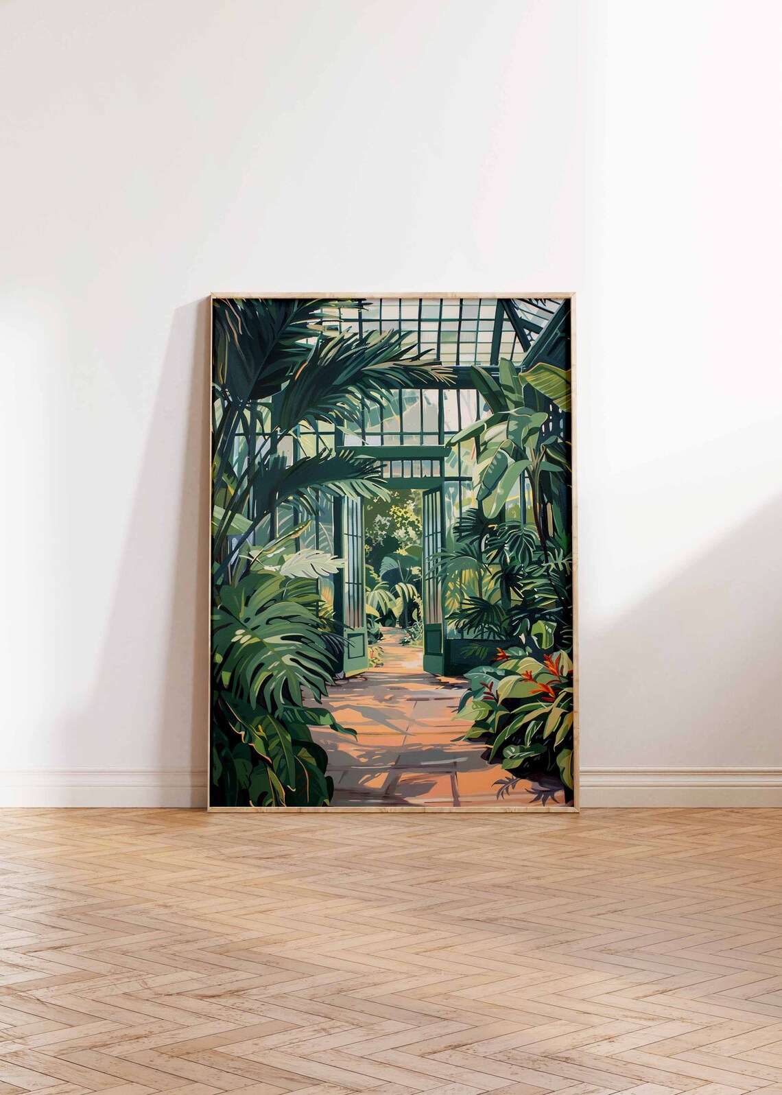Glasshouse Door Monstera Palm Leaves Tropical Garden Art Poster - Image 3