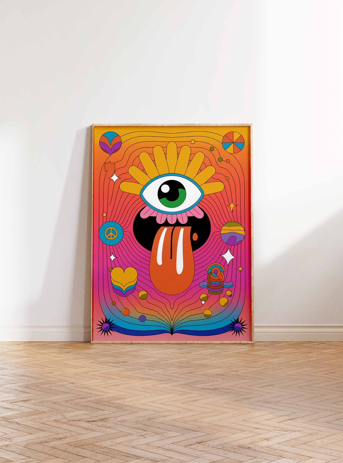 Surreal Eye Mouth Tongue Trippy Psychedelic Colorful Art Poster - Image 2