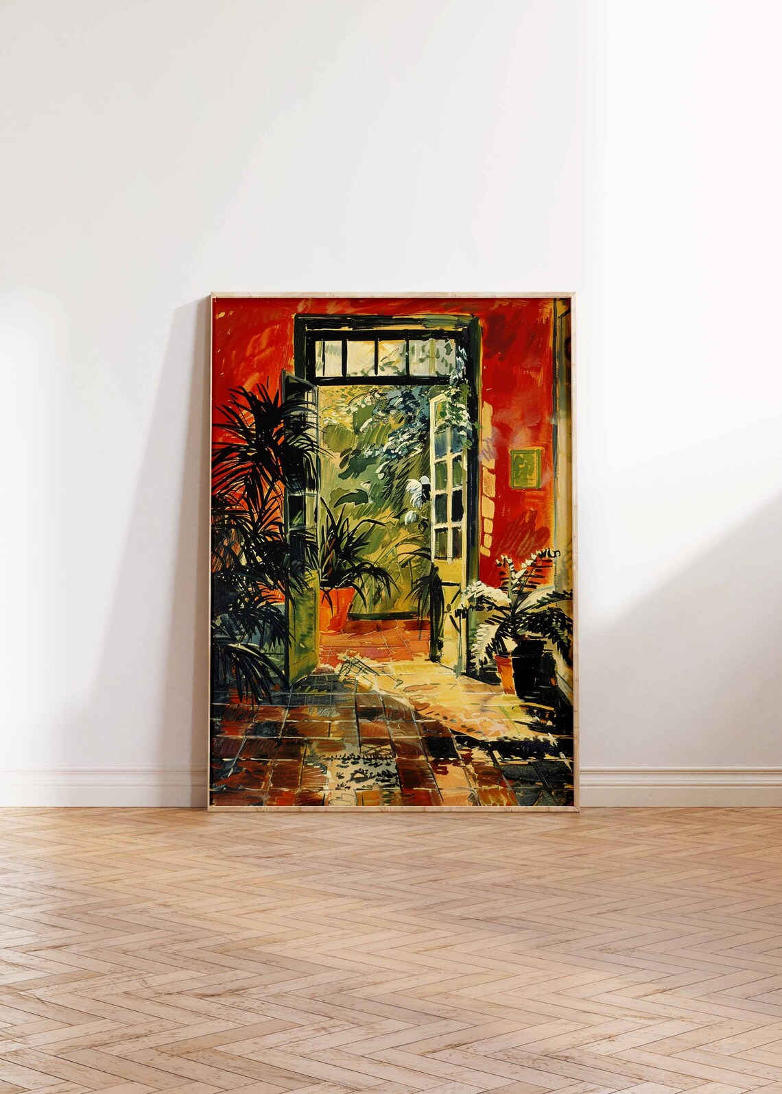 Terracotta Red Doorway Open Tropical Garden Palm Painting Poster - Image 3